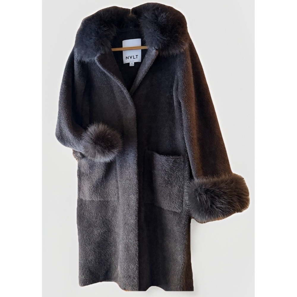 Long Coat Chocolate Brown Womens Medium Statement NVLT Anthropologie Faux Fur